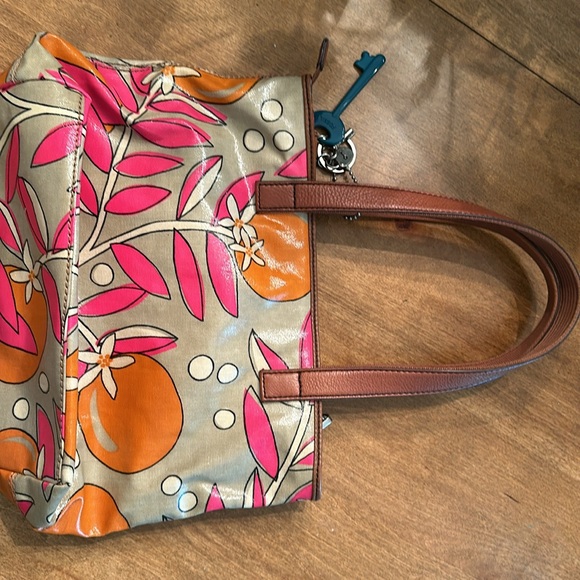 Fossil key-per coated canvas double handle retro floral purse - Picture 7 of 12